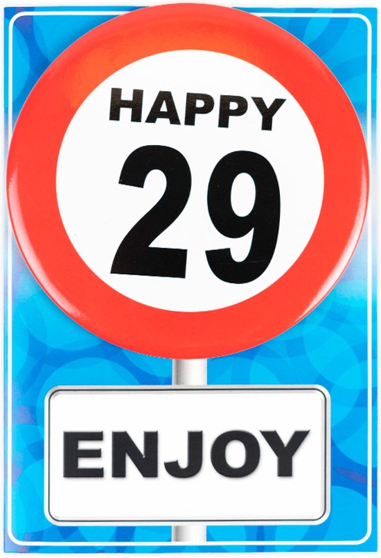 Happy age kaart 29 jaar (wenskaart met button)