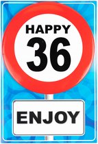 Happy age kaart 36 jaar (wenskaart met button)