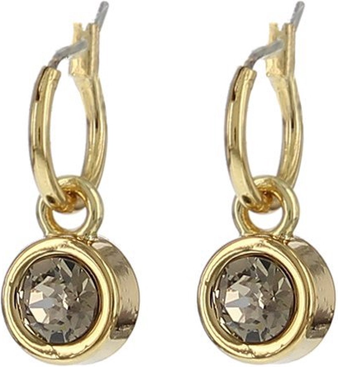 Biba Hang Oorbellen met Swarovski Steentje Greige Goud