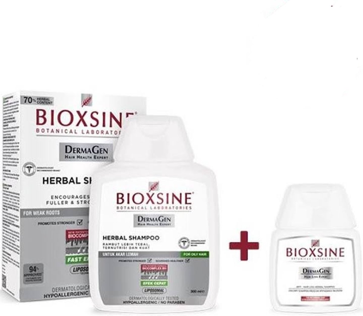 Bioxsine - Dermagen Shampoo voor Haaruitval 300 ml + 100 ml Travel Size Shampoo voor Droog/Normaal Haar - Herbal shampoo-Bio shampoo-bioxsine