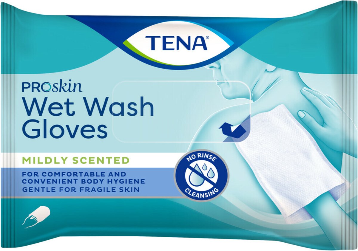 Bol.com 1x Tena Wet Wash Glove Mild Geparfumeerd 5 stuks - (1 verpakking) aanbieding