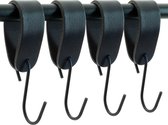 Buffel&Co Ophanghaken - Leren S-haak hangers - Zwart - 4 stuks - 15 x 2,5 cm – Handdoekhaakjes – Kapstokhaak