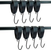 Buffel&Co Ophanghaken - Leren S-haak hangers - Zwart - 8 stuks - 15 x 2,5 cm – Handdoekhaakjes – Kapstokhaak