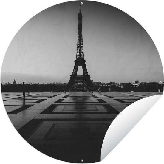 Tuincirkel Zonsondergang in Parijs - zwart wit - Ronde Tuinposter - Buiten