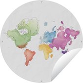 Tuincirkel Wereldkaart - Waterverf - Kleuren - 90x90 cm - Ronde Tuinposter - Buiten