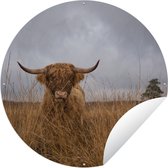 Tuincirkel Schotse Hooglander - Gras - Horens - 90x90 cm - Ronde Tuinposter - Buiten