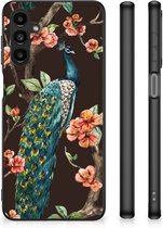 Coque arrière en Siliconen Samsung Galaxy A14 5G avec bordure noire paon avec Fleurs