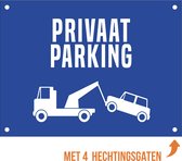 Pictogram/ bord alu di-bond | "Privaat parking" | 40 x 30 cm | Met 4 hechtingsgaten | Dikte: 3 mm | Privé domein | Niet parkeren | Wegsleepregeling | Takelen | Parkeeroverlast | Privaat eigendom | Parkeerplaats | Blauw | Boorgat | 1 stuk