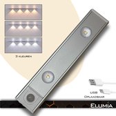 Elumia® LED lamp 20cm met bewegingssensor - 3 kleuren(warm wit, wit en koud wit) - USB - Led Verlichting met 2 krachtige LED's - Aluminium - Magnetisch - USB-oplaadbare Accu - Eenvoudige Bevestiging