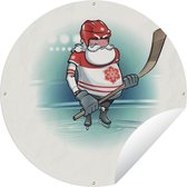 Tuincirkel De kerstman speelt ijshockey in een illustratie - 150x150 cm - Ronde Tuinposter - Buiten