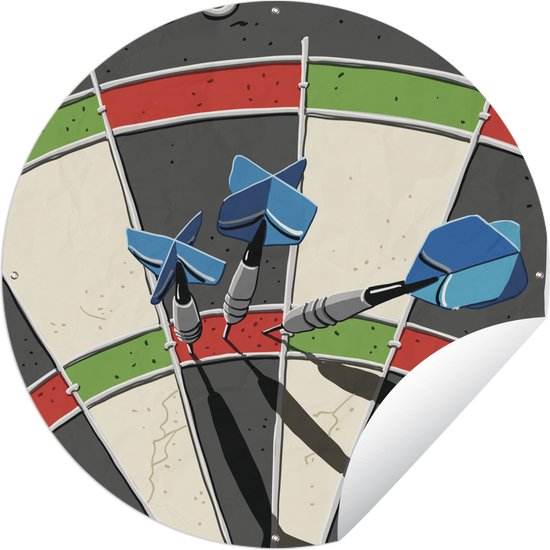 Tuincirkel Een illustratie van de hoogste score bij darten - 90x90 cm - Ronde Tuinposter - Buiten