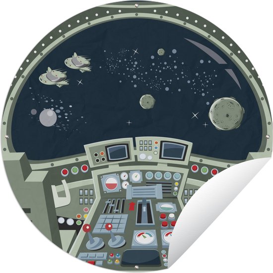 Tuincirkel Een illustratie van de cockpit in de ruimte - 60x60 cm - Ronde Tuinposter - Buiten