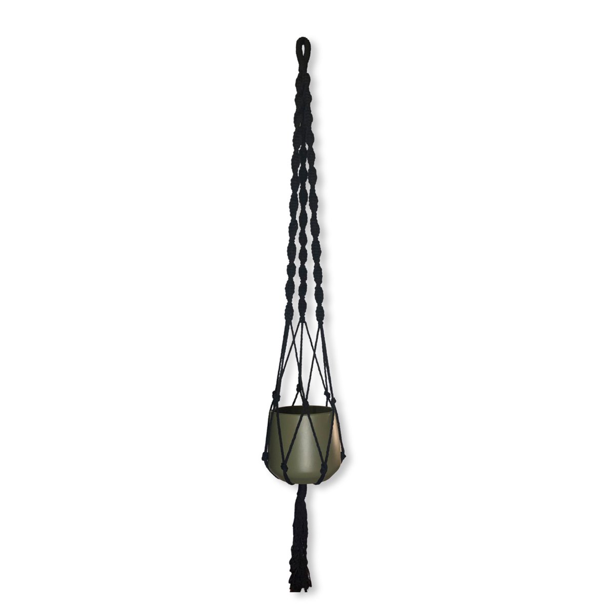Plantenhanger 'Bixl' Zwart - 130 cm lang - Katoenkoord - Geschikt voor Pot met Diameter t/m 30 cm - Handgemaakt in ons Macramé Atelier - Prijs per Stuk - Let op: Exclusief Pot - Inclusief Verzendkosten