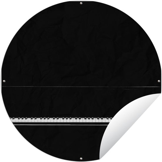 Tuincirkel Een piano met een zwarte achtergrond - 120x120 cm - Ronde Tuinposter - Buiten XXL / Groot formaat!