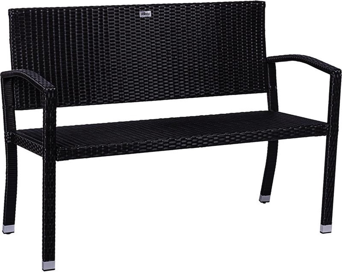 STILISTA Tuinbankje - Weerbestendig - Polyrattan - Zwart - Tuinbank - 122 x 52 x 89 cm
