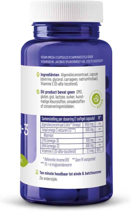 Vitakruid Vegan omega 3 1000 triglyceriden 300 DHA 100 EPA 60 Softgels
