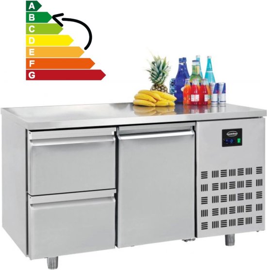 Combisteel Koelwerkbank - ENERGY LINE - Energiezuinig - 281L - 1 Deur + 2 Laden 1/1 GN - –2°C/+8°C - Geforceerd - 1400x700x850mm
