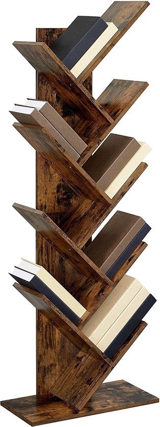 Parya Home - Houten Boekenkast - 8 niveaus - Vintage - Staande Plank - Bruin
