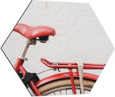 WallClassics - Dibond Hexagon - Rood Zadel op Rode Fiets - 70x60.9 cm Foto op Hexagon (Met Ophangsysteem)