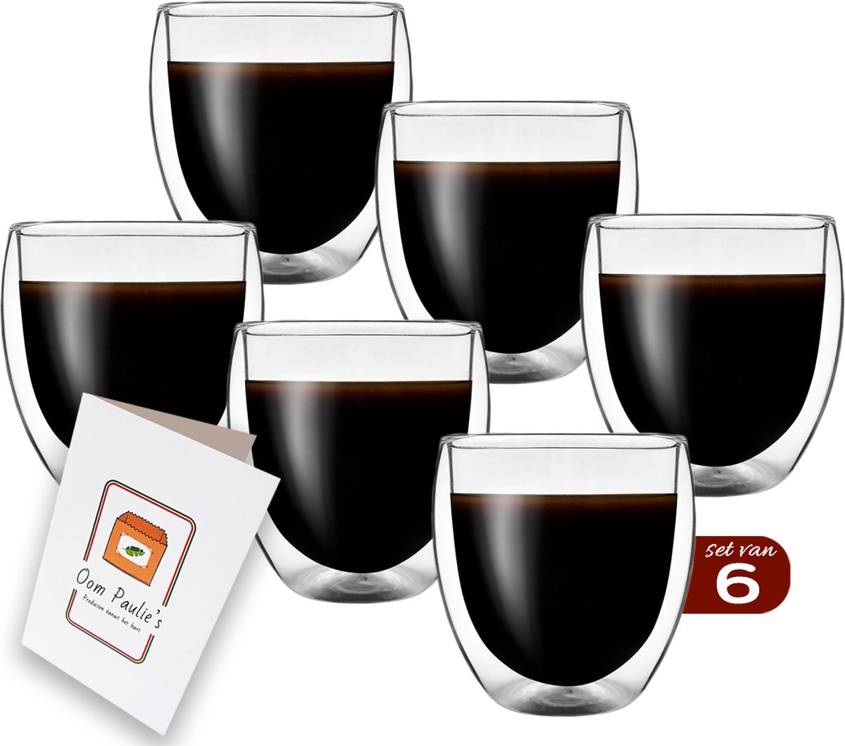 Dubbelwandige koffieglazen - Premium set van 6 x 150 ml - Glazen voor thee en koffie - Dubbelwandige theeglazen