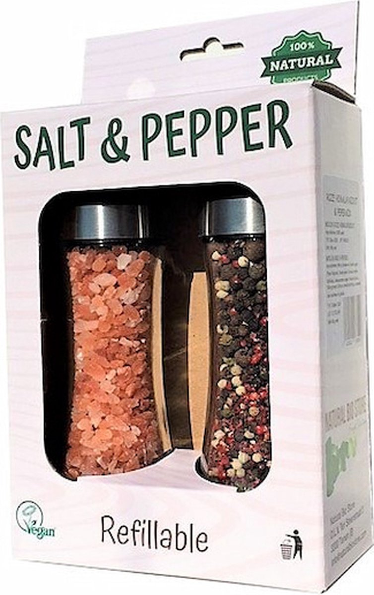 Goedkoopste Peper- en Zoutmolen Stel | Roze Himalayazout 190g Pepermix 80g | Gevulde & Hervulbare Molens