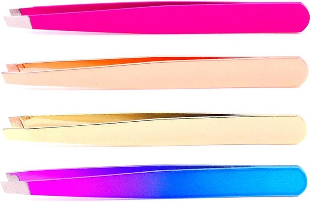 Goedkoopste 4 Stuks Pincet Set – RVS – Holografisch, Roze, Goud, Roségoud