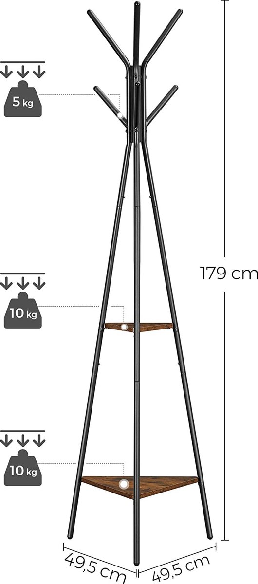 MIRA - Kapstok - Vrijstaand - Industrieel - Vintage - 2 planken - Kleding - Hoed - Jas