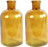 Countryfield Bloemenvaas - 2x stuks - goudgeel - glas - apotheker fles - D14 x H27 cm