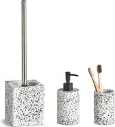 Zeller badkamer accessoires set 3-delig - kunststeen - terrazzo - wit