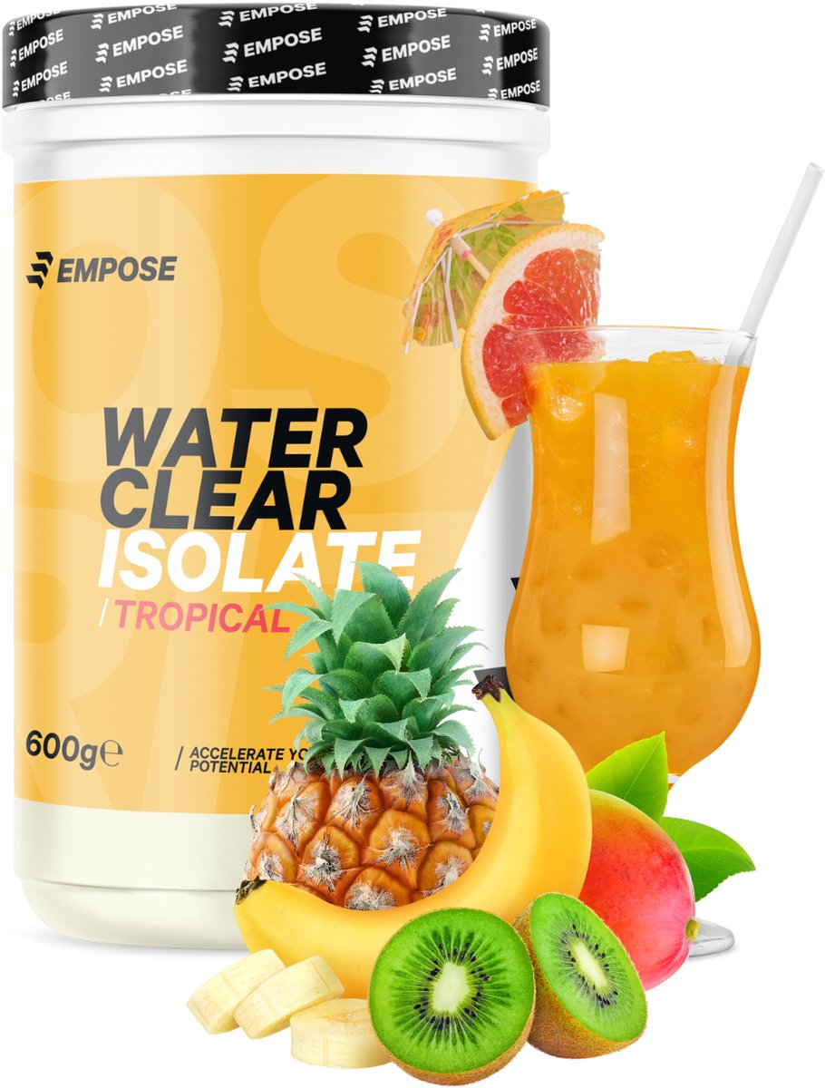 Empose Nutrition Water Clear Isolate - Proteine Ranja - Eiwit Poeder - Whey-Isolaat - Proteine poeder - Suikervrij/Vetvrij - 600 gr - Tropical
