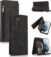 Casemania Hoesje Geschikt voor Samsung Galaxy S22 Plus Zwart - Luxe Portemonnee Book Case met Rits & Extra Vakken