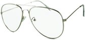 LOUD AND CLEAR® - Pilotenbril - Bril Zonder Sterkte - Nerdbril - Zilver - Transparant