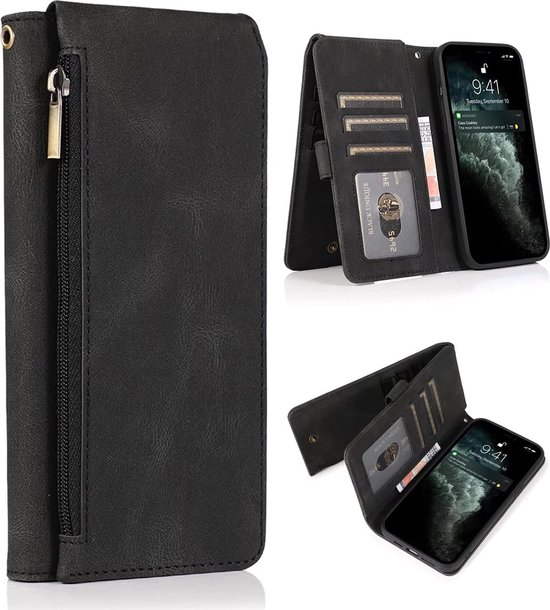Coque Portefeuille En Cuir Synthétique Pour IPhone 13 Pro Max (6,7") - Noir - Antichoc - Neuf