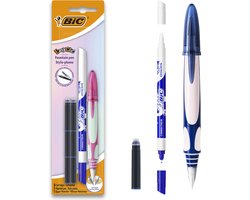 BIC Easy Clic Ergonomische Vulpen - Roze of Blauw- Rechts- of linkshandig - 1 vulpen met inktwisser en 6 inktpatronen