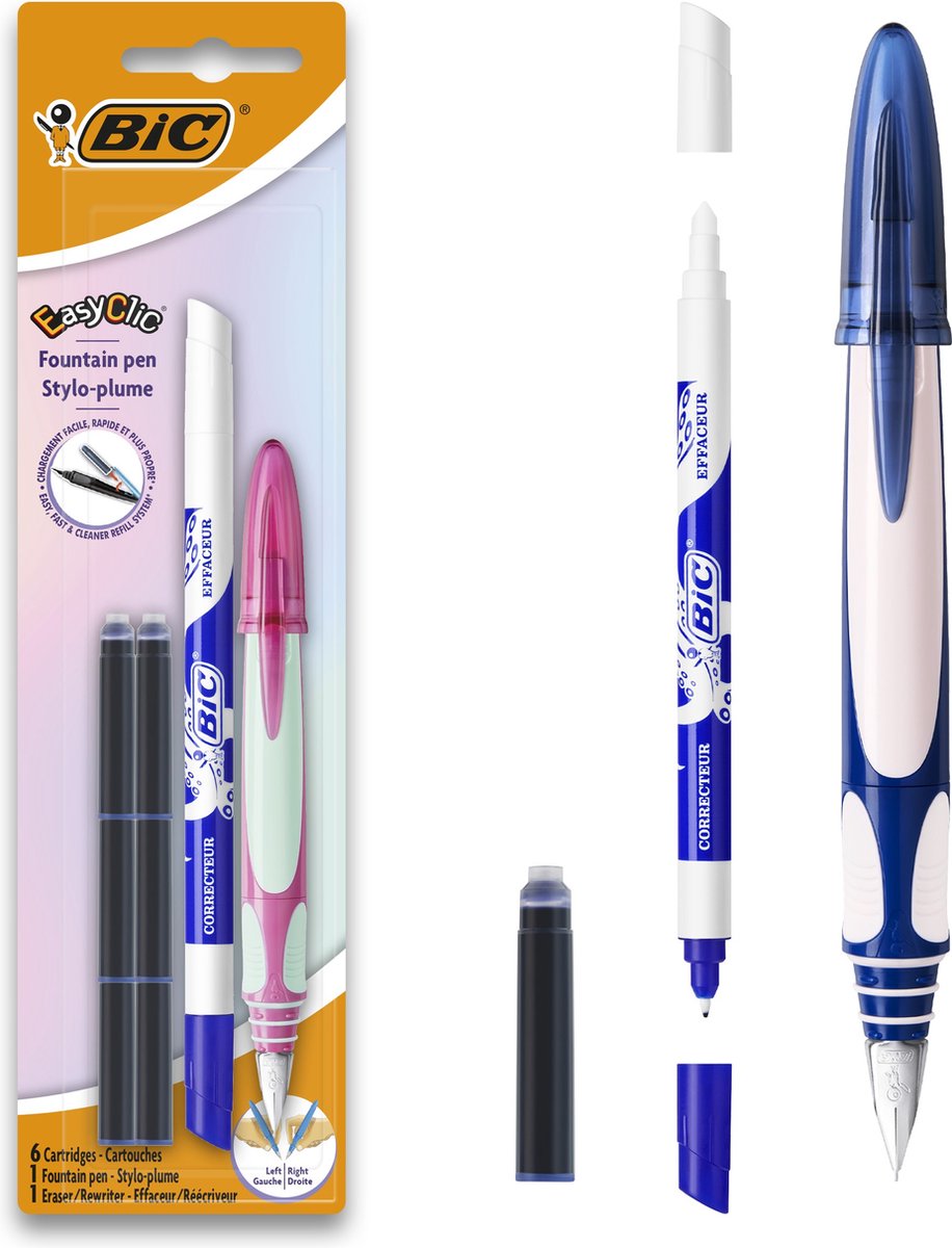Stylo Plume BIC Easy Clic Ergonomique - Rose ou Blauw- Droitier ou Gaucher  - 1 stylo... | bol.com