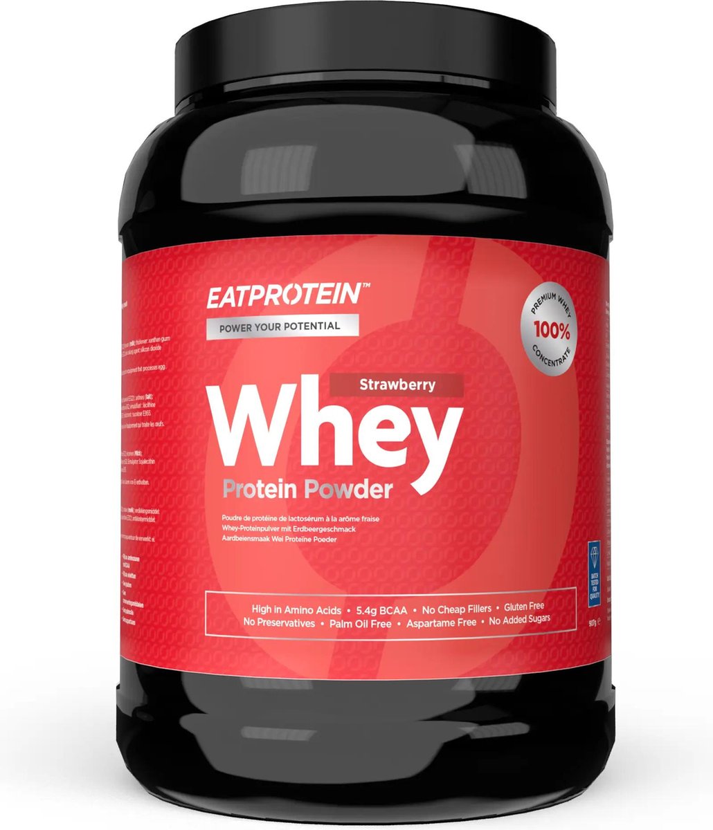 Aardbei Smaak Whey Protein Poeder (907g / 30 doseringen) Glutenvrij - Koolhydraatarm - Veel aminozuren met BCAA | Wei Proteïne | Whey Eiwit | Eiwitshake | Eiwitten | Proteine Poeder