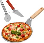 Springos Pizzaschep – Pizzasnijder – Spatel - 25 cm - Naturel/Zilver