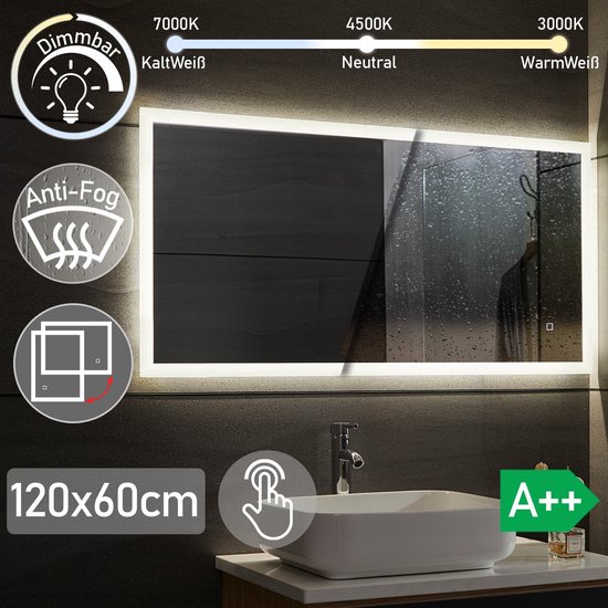 Miroir de salle de bain LED 120x60 cm, peut être placé horizontalement  ou... | bol.com