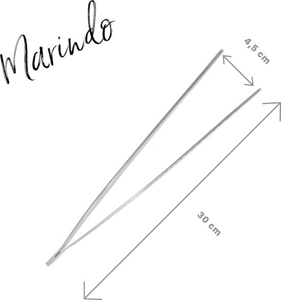 Marindo Grillpincet, kookpincet met siliconen punten, keukenpincet, 30 cm lang, roestvrij staal, vaatwasmachinebestendig, rechte vorm, vleestijn, braadpincet - Marino