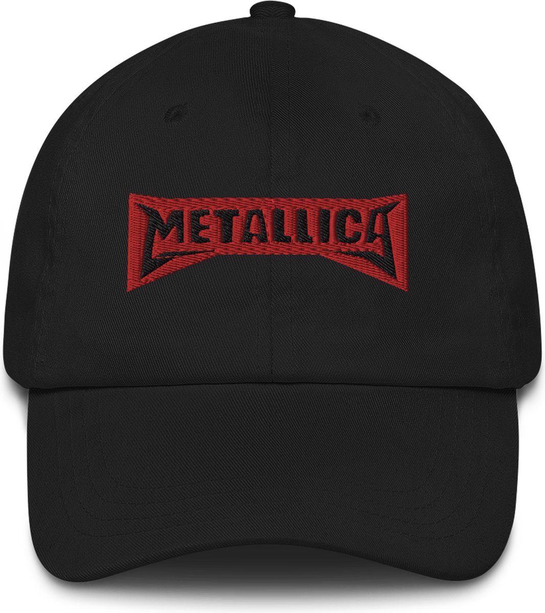 Yupoong - Heren Baseball Cap - Dames Pet - Geborduurd Rood Metallica Logo - Zwart - 1 Maat (verstelbaar)