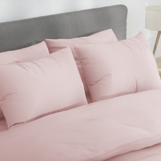 Nordic Paradise - Housse de couette en satin de Katoen de Luxe 200x220 cm + 2 taies d'oreiller 60x70 cm avec fermeture éclair fine - Rose tendre