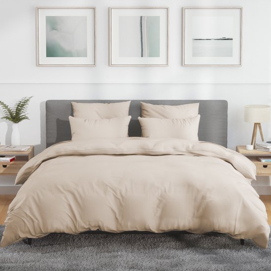 Nordic Paradise - Housse de couette en satin de Katoen de Luxe 140x220 cm + 2 taies d'oreiller 60x70 cm avec fermeture éclair fine - Beige