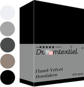 Bol.com Droomtextiel Flanel Velvet Velours Hoeslaken Zwart Lits-Jumeaux 180x200 cm - Hoogwaardige Kwaliteit - Fluweel Zacht aanbieding