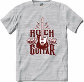 Rock Make Noise Play Cool Guitar | Muziek - Gitaar - Hobby - T-Shirt - Unisex - Donker Grijs - Gemêleerd - Maat L