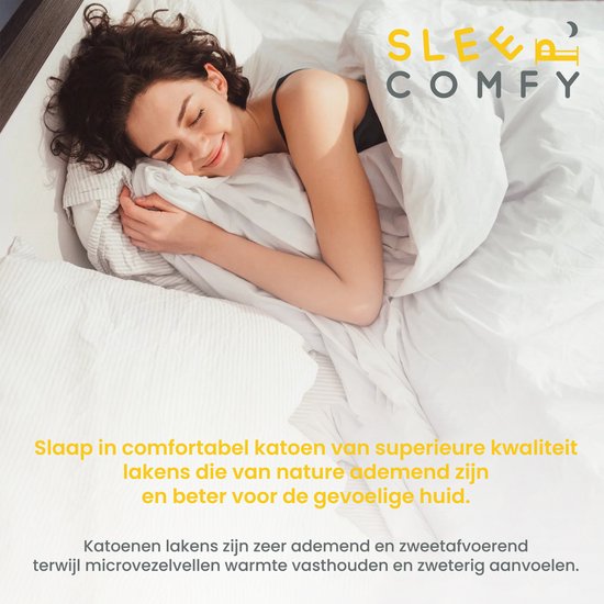 Sleep Comfy - 100% Katoen Premium Hoeslaken | 160x200 cm - 30 dagen Proefslapen - Jersey - Antibacteriëel - Rondom Elastiek - Wit - De Perfecte Pasvorm