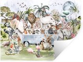 Muursticker kinderkamer - Kinder decoratie - Jungle - Bus - Dieren - Kinderen - Planten - Muursticker - Decoratie voor kinderkamers - 160x120 cm - Zelfklevend behangpapier - Stickerfolie