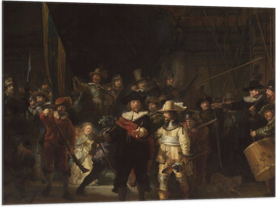 Vlag - De Nachtwacht, Rembrandt van Rijn, 1642 - Oude Meesters - 100x75 cm Foto op Polyester Vlag