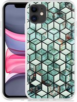 Geschikt voor Apple iPhone 11 Hoesje Groen Hexagon Marmer - Designed by Cazy