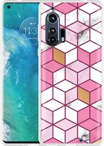 Motorola Edge Plus Hoesje Pink-gold-white Marble - Designed by Cazy