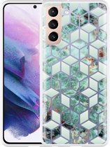 Hoesje Geschikt voor Samsung Galaxy S21 Groen Hexagon Marmer